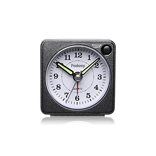 UPC 700355114314, Ultra Small, Peakeep Battery Travel Alarm Clock with Snooze and Light, Silent with No Ticking Analog Quartz