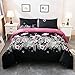 LAMEJOR Duvet Cover Set Queen Size Flamingo Pattern Tropical Plants Reversible Luxury Soft Bedding Set Comforter Cover (1 Duvet Cover+2 Pillowcases) Black/Pink