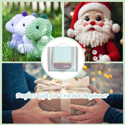 Knitiss Crochet Kits with Case, Beginner Crochet Set Includes 15 Yarn Skeins & 12 Ergonomic Crochet Hooks