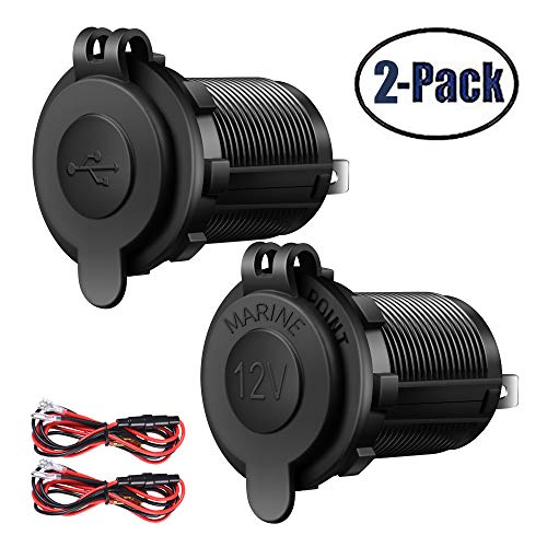 Cigarette Lighter And USB Charger Socket Car Marine Motorcycle ATV RV Lighter Socket Power Outlet Socket Receptacle 12V Waterproof Plug 2 Pack By ZHSMS