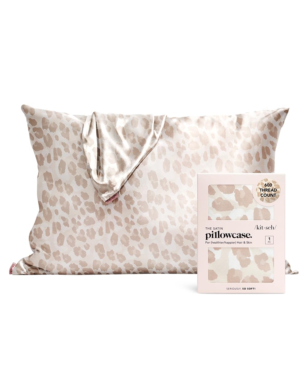 Kitsch Satin Pillowcase with Zipper for Hair & Skin, Softer Than Silk Pillow Cases Queen, Wrinkle-Free, Smooth and Cooling Satin Pillow Covers, Standard Size 19"x26", Leopard