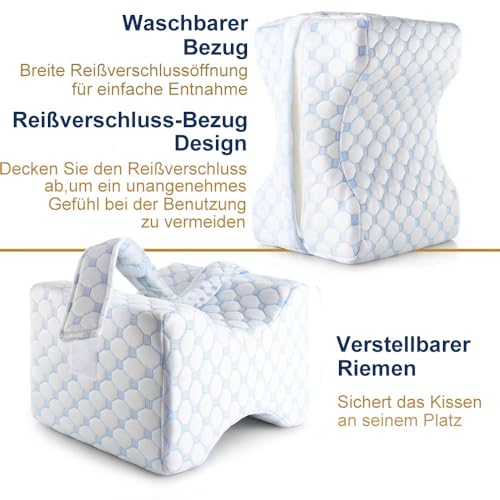 Ecosafeter Ergonomic Knee Pillow - Memory Foam Leg Pillow for Side Sleepers - Comfortable Back and Hip Support - Breathable Bamboo Cover