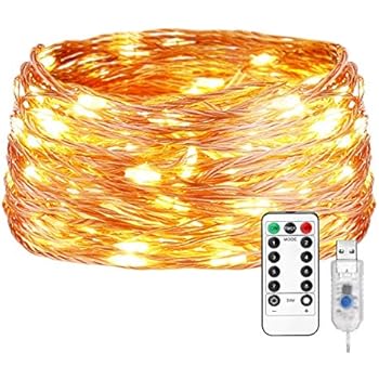 66Ft 200LED Led Starry Fairy Copper String Lights USB Powered Ambiance Lighting for Bedroom Patio Halloween Thanksgiving Christmas Party Wedding Decor, Warm White