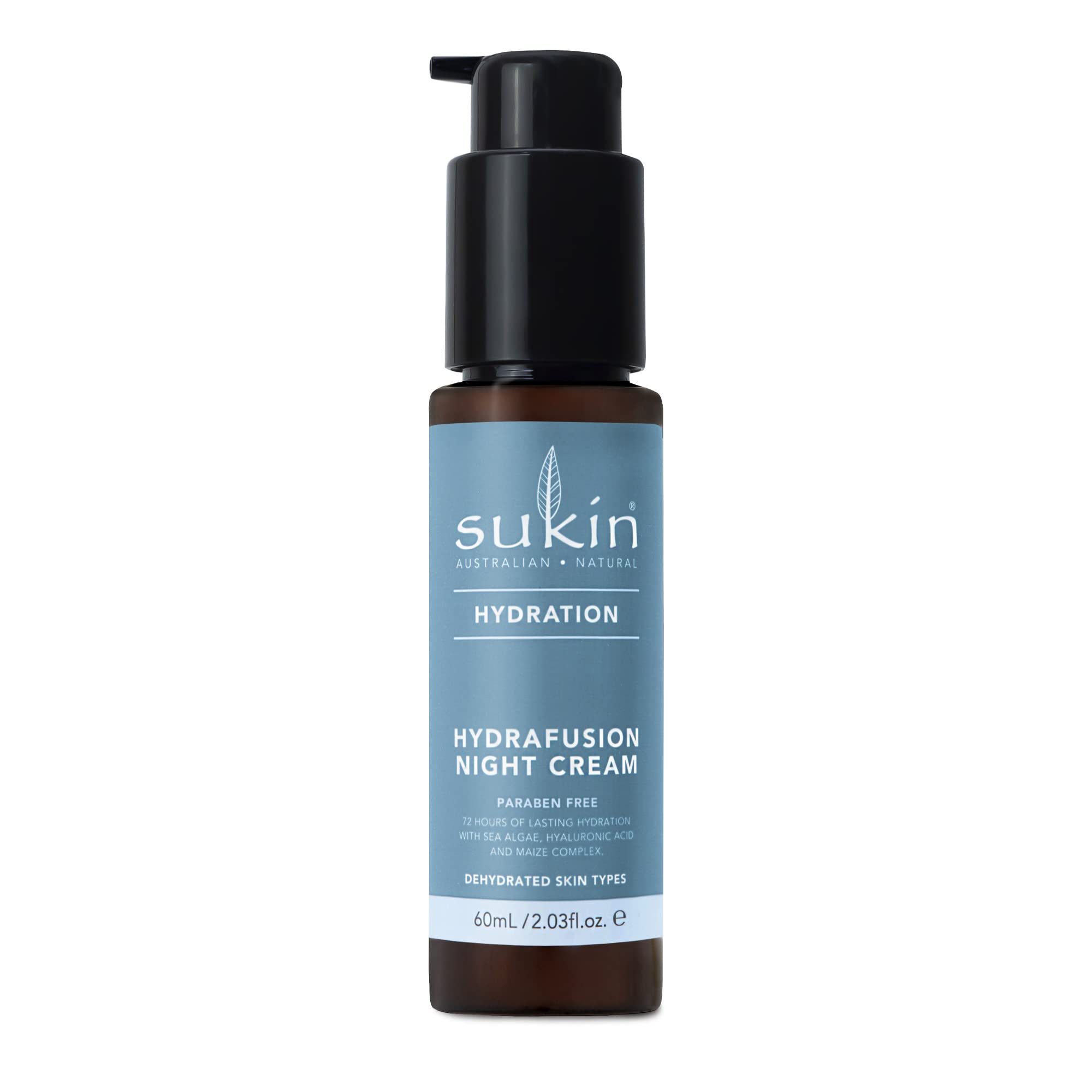 Sukin Hydration Hydrafusion Night Cream for Dehydrated Skin, Hydrate with Sea Algae, hyaluronic Acid, Maize Complex, Vegan safe Cream, Carbon Neutral, 99% Natural Oils, 60ml