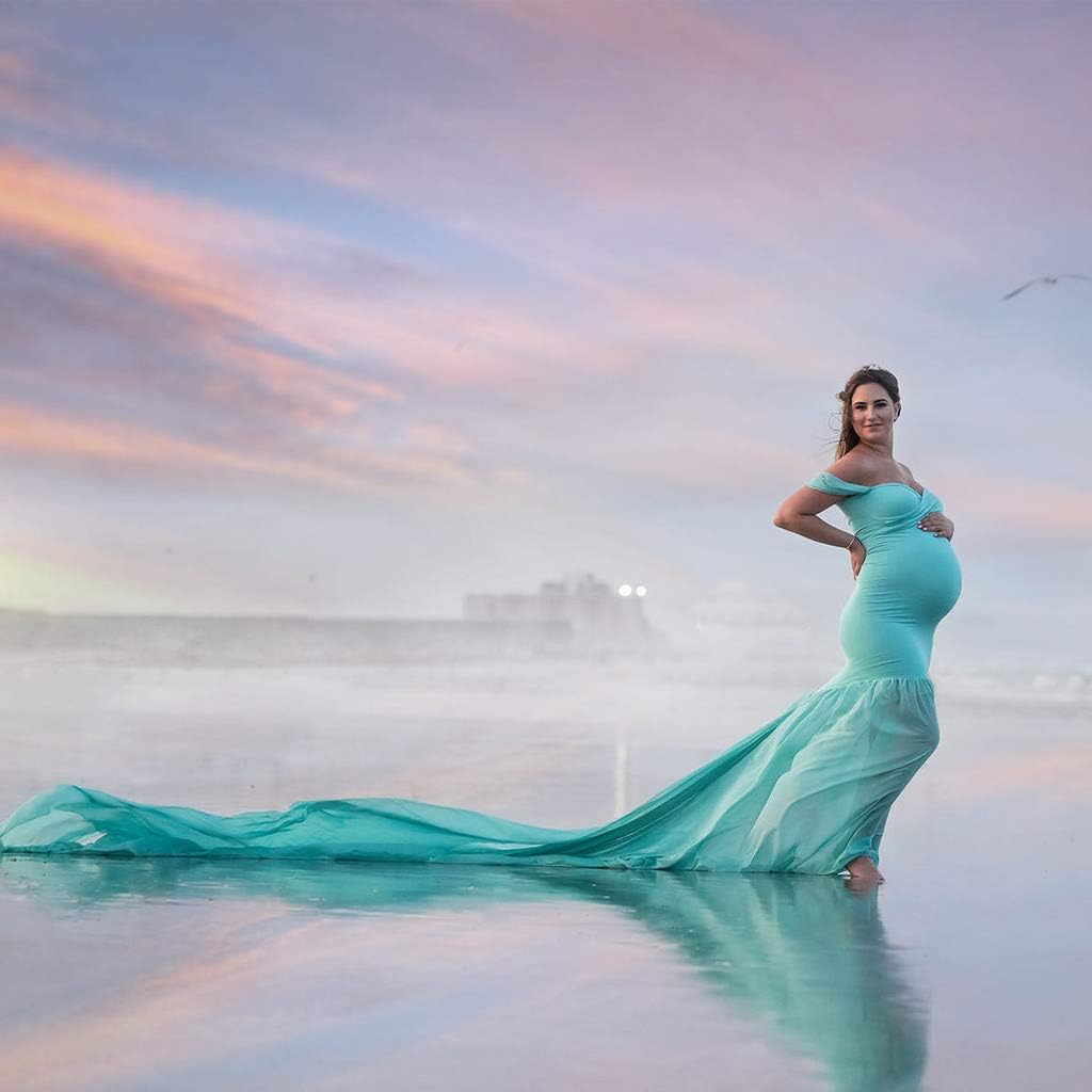 Jeash Maternity Off Shoulder Chiffon Gown Maxi Photography Dress for Photo Shoot Photo Props Dress for Baby Shower/Photography