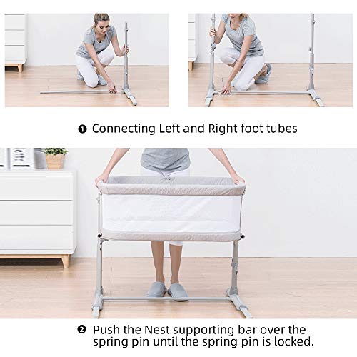 Baby Bassinet,RONBEI Bedside Sleeper Baby Bed Cribs,Baby Bed to Bed, Newborn Baby Crib,Adjustable Portable Bed for Infant/Baby Boy/Baby Girl (Bassinet)