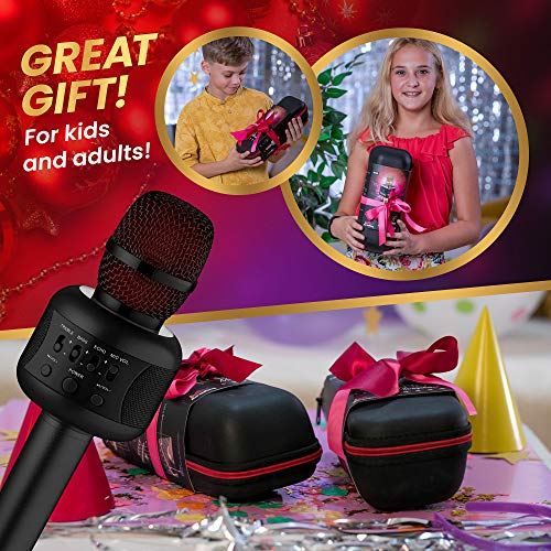 Wireless Bluetooth Karaoke Microphone - Portable KTV Karaoke Machine with Speaker + FREE USB Disco Ball Light & Phone Holder Perfect for Pop, Rock n' Roll Parties, Solo Parties & More (E106 DarkBlack)