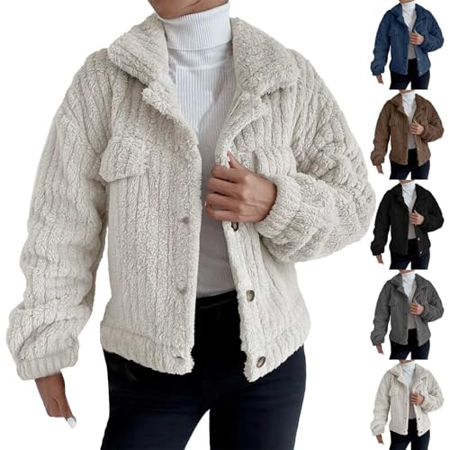 Womens Fleece Womens Fleece Jacket Lapel Button Fuzzy Warm Coats Ladies Faux Fur Hooded Cardigan Sherpa Sweatshirts Casual Warm Outwear with Pockets