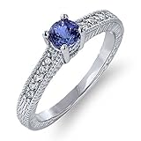 0.56 Ct Round Cut Blue Tanzanite 925 Silver Engagement Ring