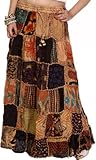 Exotic India Long Printed Dori Skirt from Gujarat with Patch Work