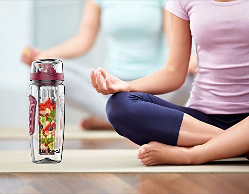 Willceal Fruit Infuser Water Bottle 32oz Durable, Large - BPA Free Tritan, Flip Lid, Leak Proof Design - Sports, Camping (Dull Red) - Thumbnail 4