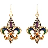 DianaL Boutique Beautiful Gold Tone Fleur de Lis Earrings Mardi Gras Gift Boxed