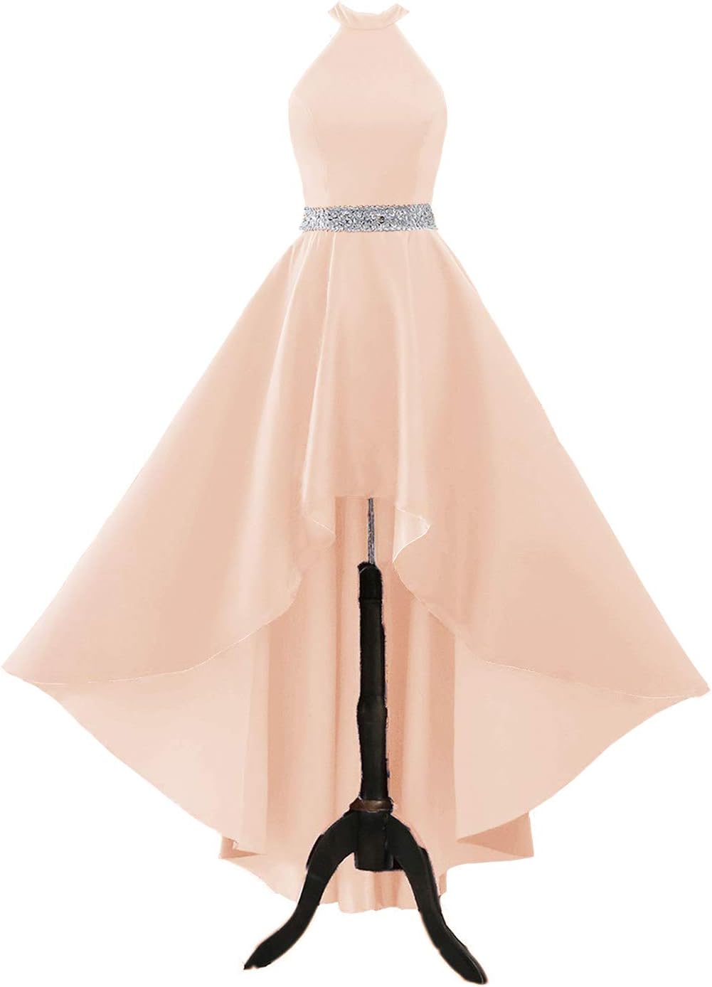 Halter Prom Dresses Long Beaded Evening Party Gowns High Low Formal Dresses for Juniors