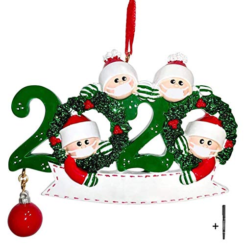 WISREMT Personalized 1-7 Family Members Name Christmas Ornament Kit, 2020 DIY Customized Christmas Tree Hanging Decorating Kit Funny Creative Gift for Friends