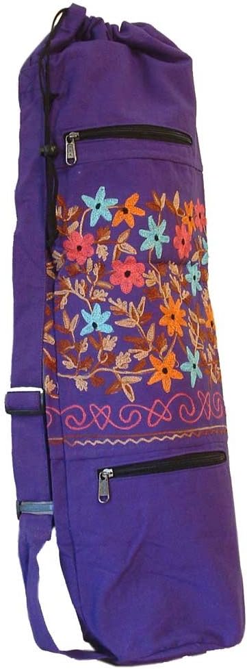 Taraluna Heavy Cotton Yoga Bag with Embroidered Flowers