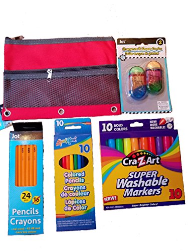 Jot &amp; Cra-Z-Art Back To School 5 Piece Writing Set Includes Pencil Case, #2 Pencils, Colored Pencils and Washable Markers