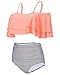 Tempt Me Women Two Piece Swimsuit High Waisted Ruffled Flounce Bikini Orange XL