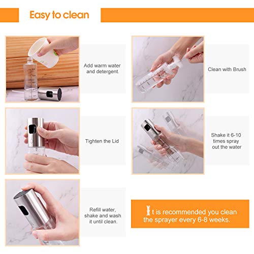 Norbase Olive Oil Sprayer Mister for Cook Refillable Oil and Vinegar Dispenser Glass Bottle with Measurements for BBQ Salad Baking Roasting Grilling Frying Oil Control Diet 100ml with Brush Funnel