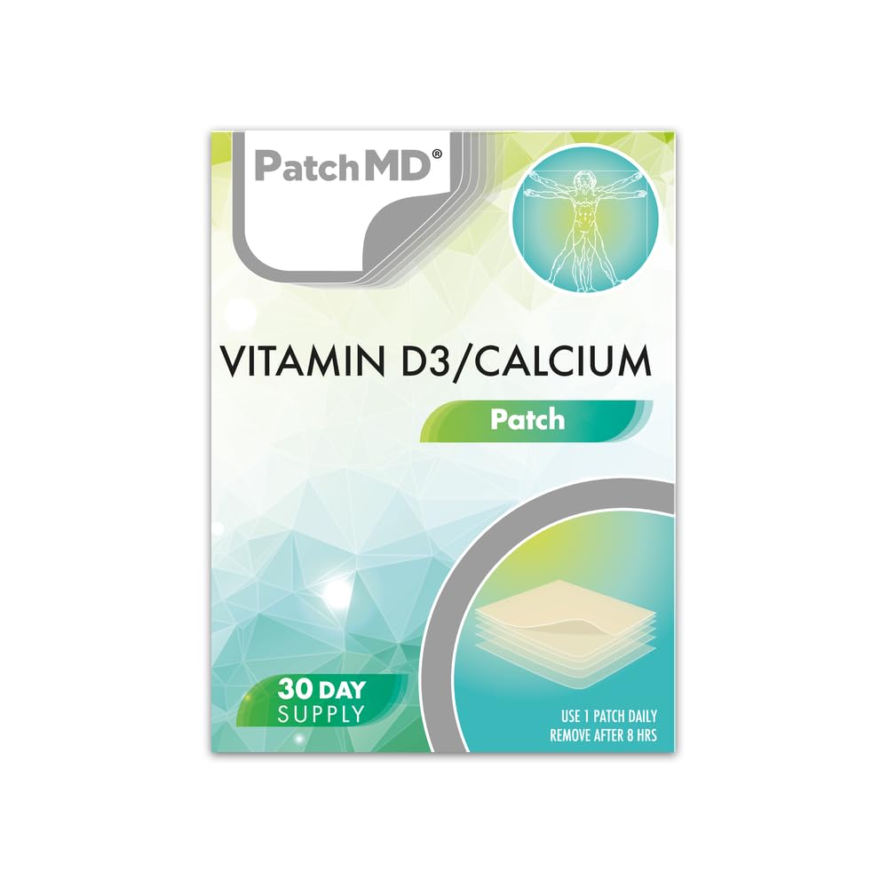 PatchMD Vitamin D3/Calcium Plus™ 30 Daily Topical Patches. 100% Natural & Vegan. Allergy & Filler Free. High Absorption More bioavailable. Suitable for Sensitive stomachs & bariatric.