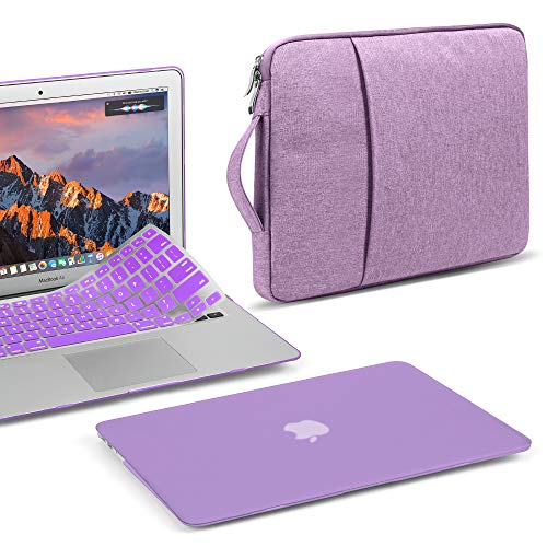 GMYLE MacBook Air 13 Inch Case A1466 A1369 Old Version 2010-2017 3 in 1 Bundle, Plastic Hard Shell, 13.3 inch Protective Carrying Sleeve, Keyboard Cover Set - Lavender Purple