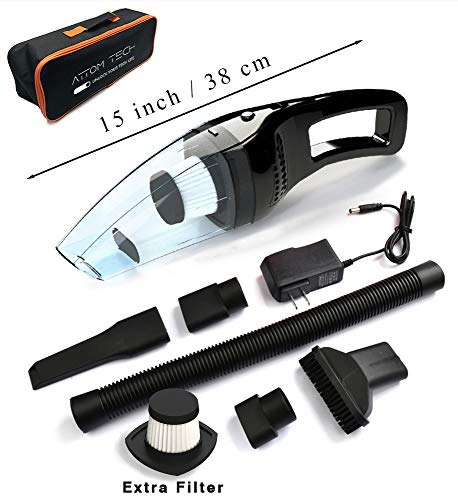 Attom Tech Cordless Handheld Vacuum Cleaner Rechargable 120W Strong Suction Car Cleaner Wet and Dry Portable for Car Auto Home Kitchen with Easy Washable Filter, Cleaning Brushes(Black)