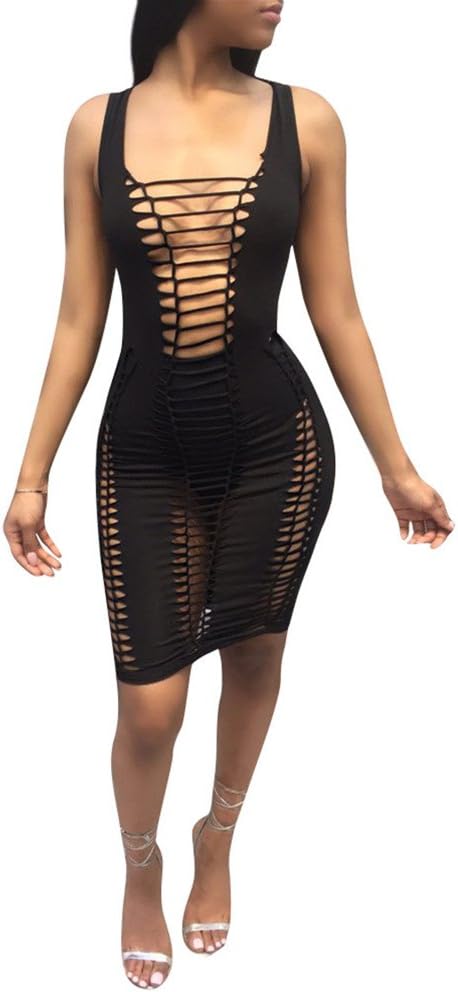 Gamery Women's Sexy Cut-Out Sleeveless Bandage Bodycon Mini Dress Party Clubwear
