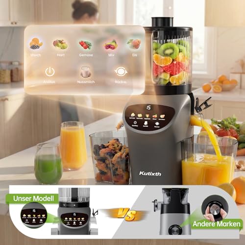 Kutixth Juicer 450 W Slow Juicer with 156 mm Feeding Slide | 3L capacity, cold press, high juice yield, BPA-free, for whole vegetables and fruit