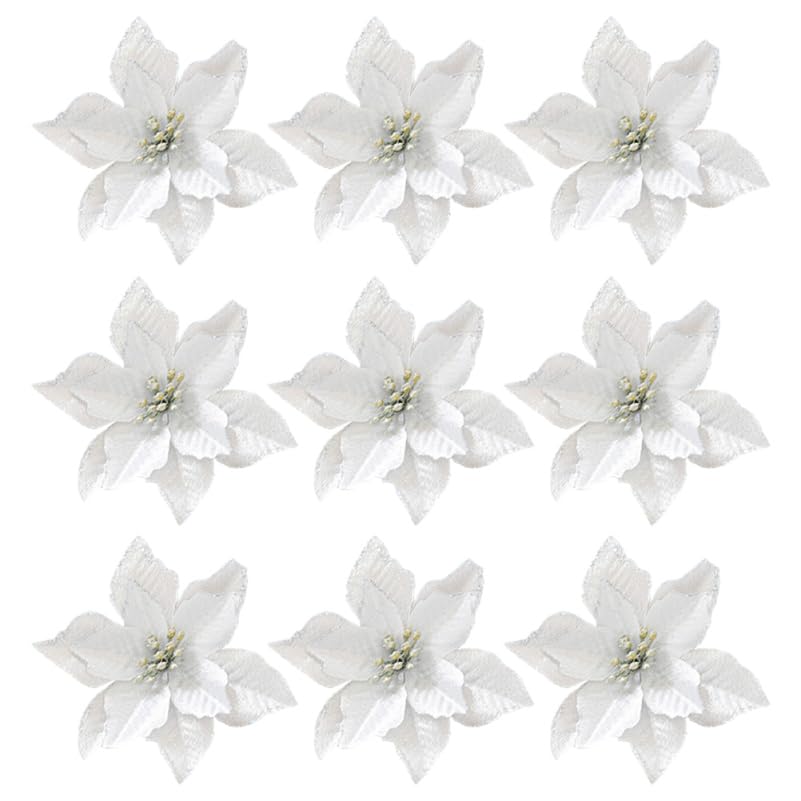 Tomaibaby Christmas Flower Decoration Cloth Fake Flowers for Xmas Tree Ornaments Party Wreath Diy Craft Adornments 5.1X5.1X1.6 Inches(Silver)