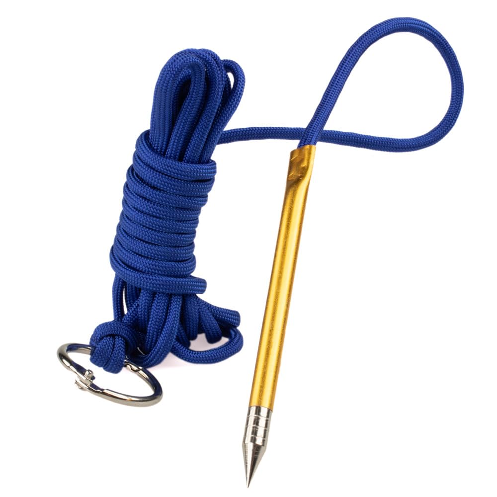 PARACORD PLANET 10' 550 Lb Paracord Fishing Stringer Fish Holder With Metal Threading Needle & 1" Split Ring Electric Blue
