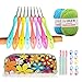Ergonomic Crochet Hooks Set,Comfort Grip Crochet Needles,Larger Grip Handles Crochet Hook Kit With Cute Case and 2 Skeins Yarn,Sewing Needles,Stitch Markers
