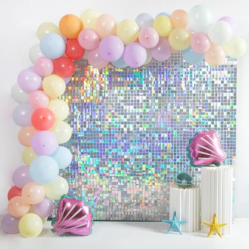 AM ANNA Sequin Wall Panels, 30PCS Shimmer Backdrop Stand, Rainbow Silver Square Decoration for Photo Backdrops, Party, Anniversary, Engagement