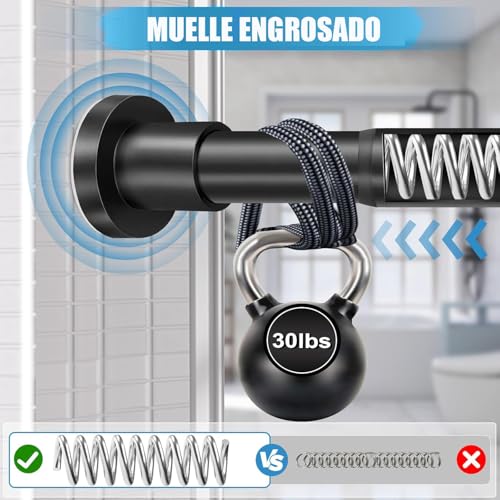 Barra de Cortina de Baño Extensible (110-200CM) - Tubo para Ducha Sin Perforación - Para Cocina, Salón, Armario, Ventana - Negro