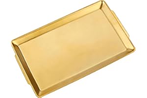 40X24 cm Large Serving, Stainless Steel Heavy-Duty Large Serving Trays, Gold Rectangular Plates for Food, Fruit, Party, Weddi
