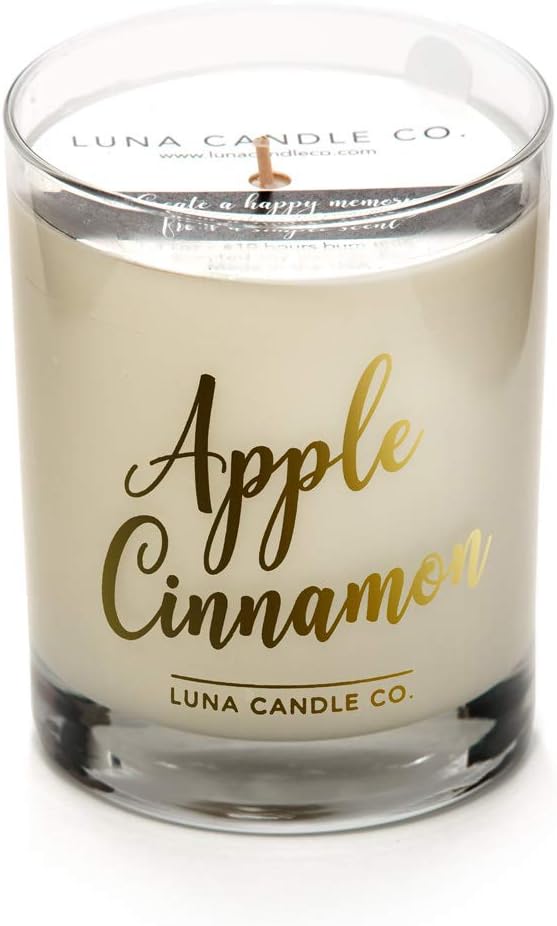 LUNA CANDLE CO. Apple Cinnamon Jar Candle, Soy Wax, 11oz. Glass