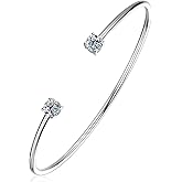 PROSTORY Moissanite Cuff Bracelet for Women, 1.0cttw D Color VVS1 Round Moissanite Bracelet fit 7" Below Wrist, 925 Silver Open Bangle for Wife or Mom Birthday Gifts