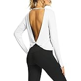 Mippo Womens Open Back Long Sleeve Workout Tops Athletic Gym Shirts with Thumb Hole