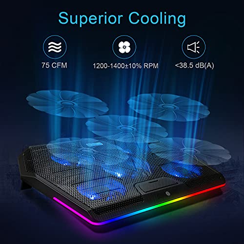 Laptop Cooling Pad, RGB Gaming Laptop Cooler with 5 Quiet Fans