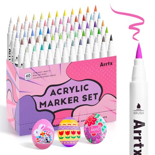 Arrtx Pinselspitze Acrylfarbe Stifte für Steine wasserfest, 60 Farben