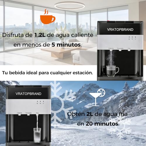 VRATOPBRAND Dispensador de Agua Garrafón Oculto con 100 Vasos de Papel, Despachador de Agua Frío, Caliente y Al Tiempo, Acepta Garrafones de hasta 5 Galones, Ideal para Hogar y Oficina