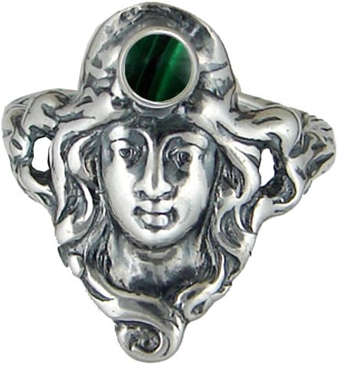 The Garden Goddess Ring in Sterling Silver with Malachite