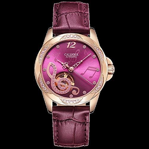 自動機械式時計防水レディース腕時計レディース腕時計中空トレンドレザーベルトダイヤモンドウォッチゴールド