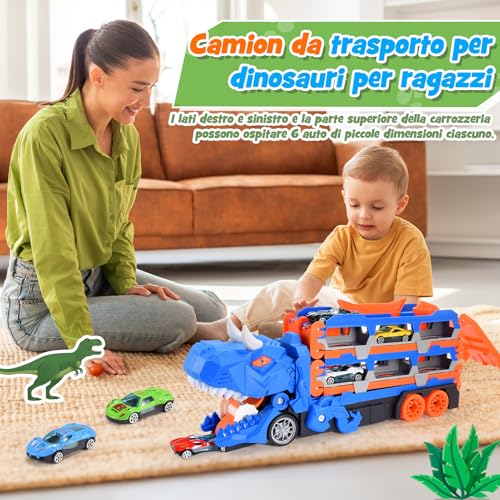 iKidiki Dinosaurs Truck Cars for Children, Toy Child 2 3 4 5 Years Dinosaurs for Children Gift Child 2 3 4 5 Years Old Truck Toy for Children, Track Car with 6 Alloy Racing Cars
