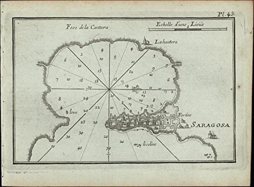 Saragosa Syracuse Sicily Italy 1764 Roux antique engraved nautical chart map