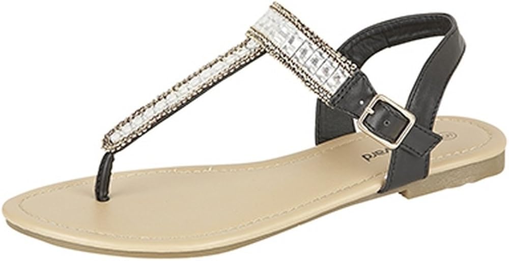 Amazon.com | Boulevard Womens/Ladies Jewelled Flat Halter Back Toe Post Sandals | Flats
