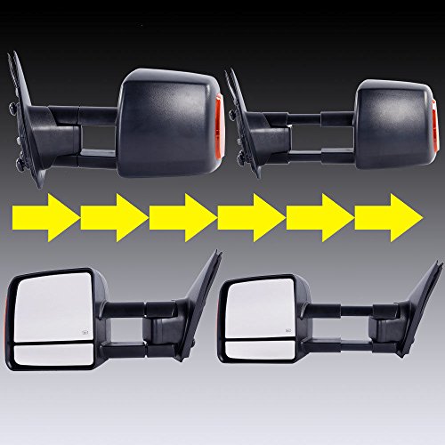 Manual Towing Mirrors LED Signal Power Heated Telescoping Towing Drive Passenger Side Mirrors Fit for 2007-2016 Toyota Tundra 4.6L 4.7L 5.7L