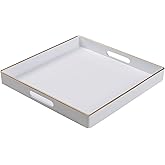 MAONAME 13" Decorative Tray, White Serving Tray with Handles, Coffee Table Trays, Square Plastic Trays for Ottoman, Bathroom,