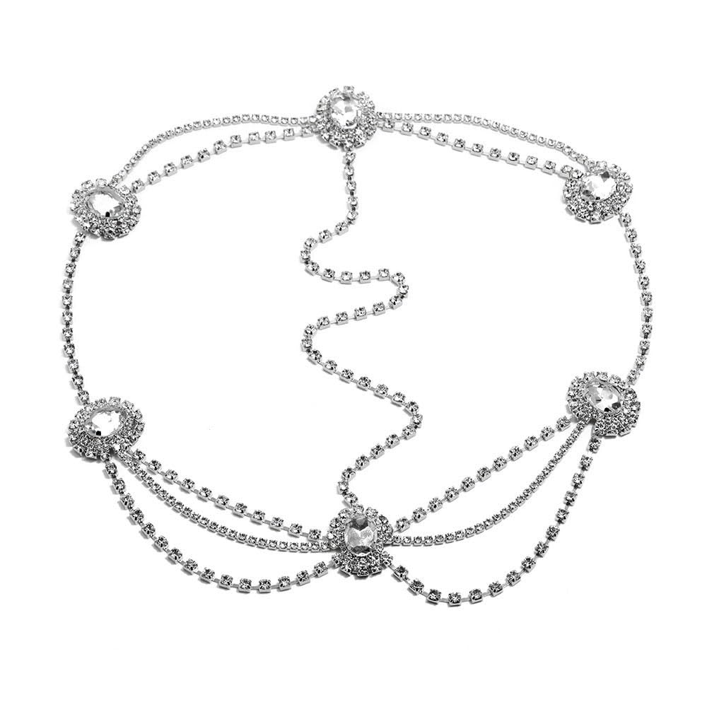 Bridal Boho Head Chain Vintage Gothic Gold Head Chain Rhinestone Layered Tassel Hair Jewellery Headband Festival Wedding Headpieces Headdress Hair Chain Jewelry Hair Accessories for Women and Girls
