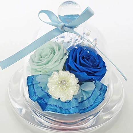Amazon Amazon Co Jp 限定 Nichiflro ニチフロ プリザーブドフラワー 成人式お祝い 卒業祝い 卒園記念 入学祝い バレンタイン ホワイトデー プレゼント 長持ち 枯れない花 母の日 父の日 敬老の日 ニチフロガラスドームミニ ブルー プリザーブドフラワー