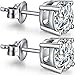Diamond Earrings Studs Princess Cut Sterling Silver Cubic Zirconia Stud Earrings,Fake Diamond Stud Earrings,Faux Diamond Crystal CZ Earrings Studs Nickel Free Hypoallergenic Silver Earrings Studs 8mm