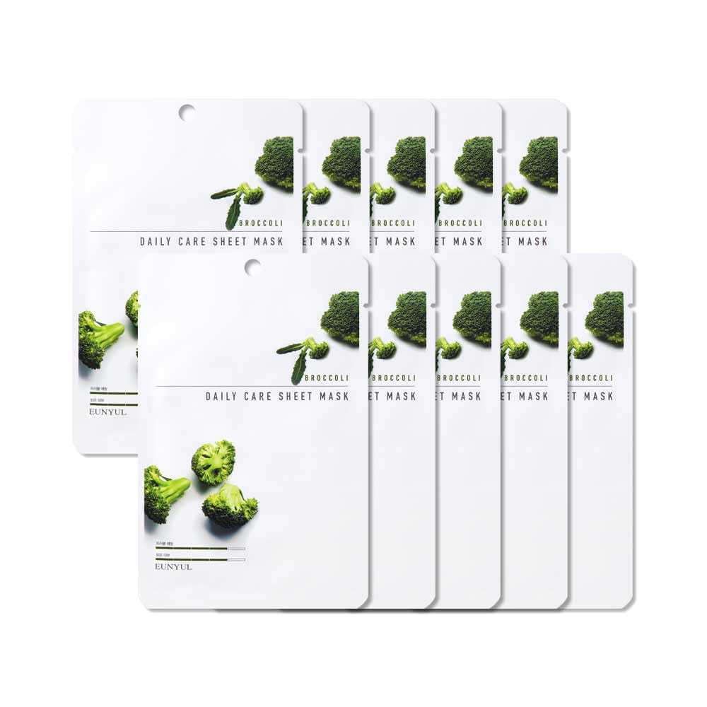 EUNYUL [Pack of 10] Daily Care Facial Sheet Mask Pack Broccoli 10pcs Korean Skincare Facial Mask Pack